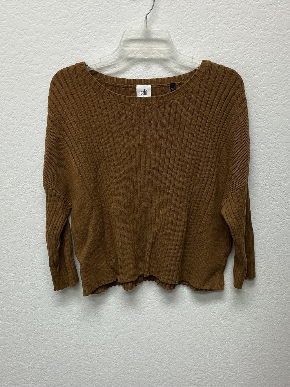 CAbi Ribbed Crew Sweater in Brown